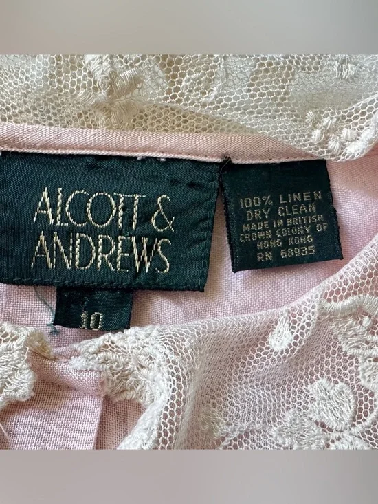 Vintage 1980s Linen Alcott & Andrews Button-Up Shirt Sz 10 Light Pink - Picture 6 of 9